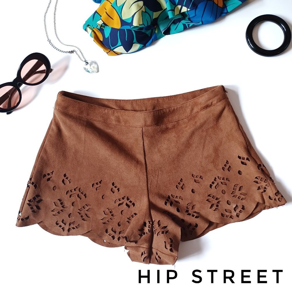 MAY AND JULY Shorts Microsuede Lazer Cut Lace Edging S